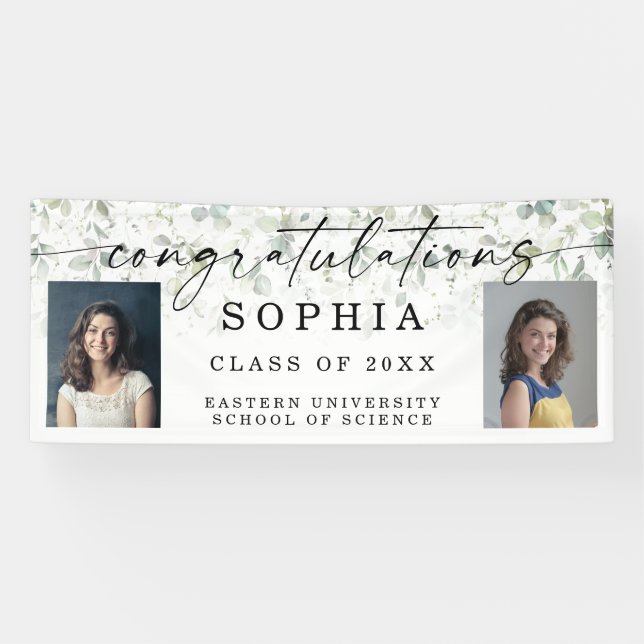 Greenery Graduation Photo Congratulations Banner (Horizontal)