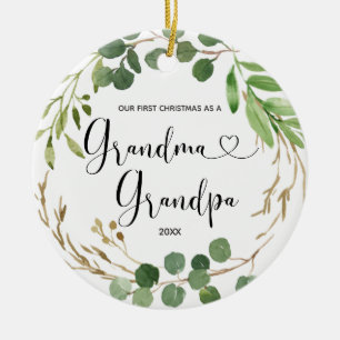Greenery Grandma & Grandpa First Christmas Ceramic Ornament