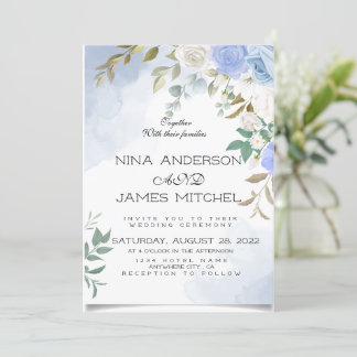 Greenery Green and bleu Wedding Invitation