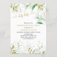 Greenery Green and Gold Elegant Gender Reveal Invitation