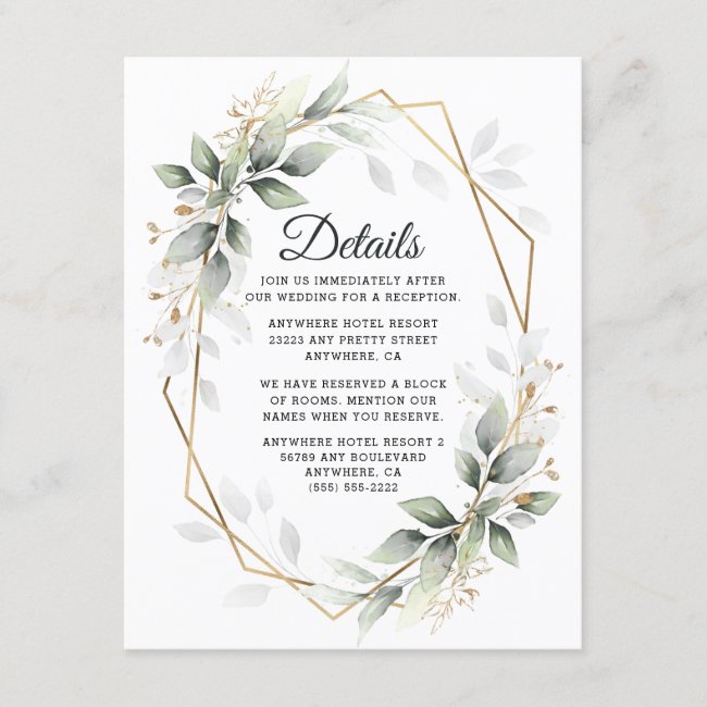 Greenery Green and Gold Geometric Rustic Wedding Enclosure Card