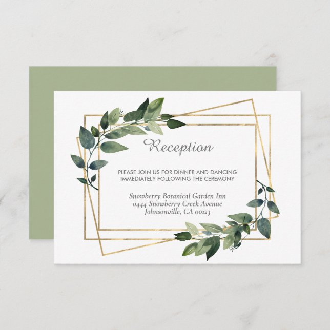 Greenery Green and Gold Geometric Rustic Wedding Enclosure Card (Front/Back)
