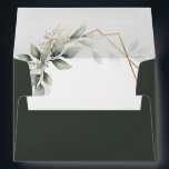 Greenery Green and Gold Geometric Rustic Wedding Envelope<br><div class="desc">Design features watercolor airy mixed greenery foliage and branches in various shades of green with printed gold design leaf elements over a gold colored geometric frame on the interior with a dark green matching exterior shade with a white return address.</div>