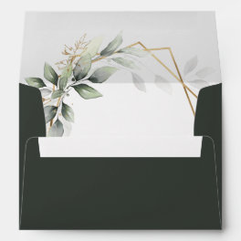 Greenery Green and Gold Geometric Rustic Wedding Envelope