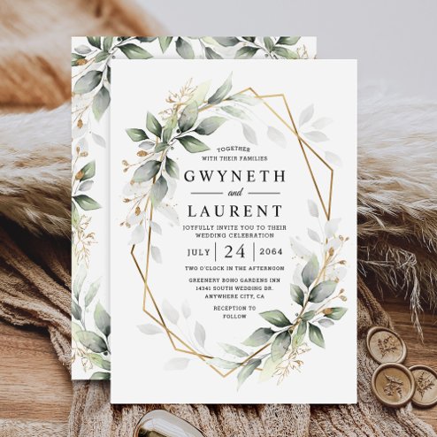 Wedding Invitations - Pink Dramatic personalized gifts for you Greenery green and gold geometric rustic wedding invitation