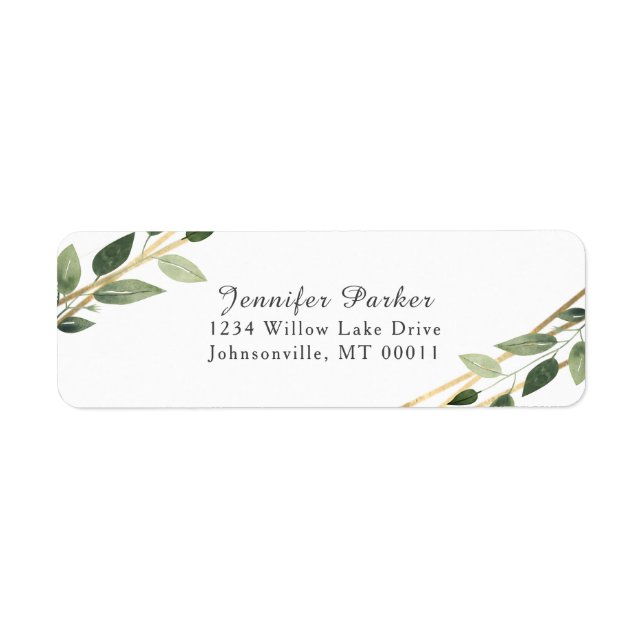 Greenery Green and Gold Geometric Rustic Wedding Label (Front)