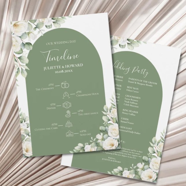 Greenery Green Botanical Floral Wedding Timeline Program (Creator Uploaded)