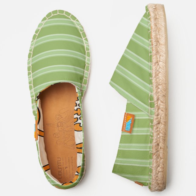 Greenery Green Colored Horizontal Striped Slip-on Espadrilles (Side)