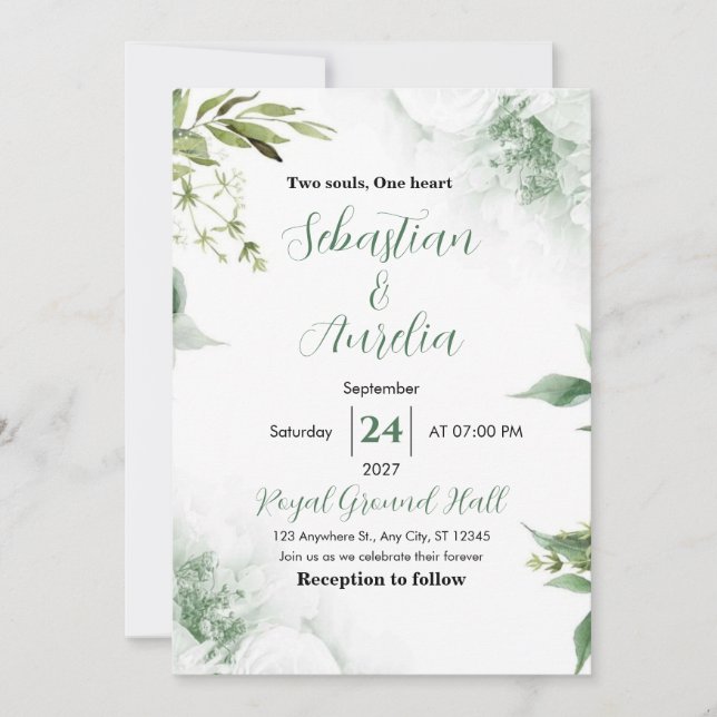 Greenery Green EucalyptusLeaves Geometric Wedding  Invitation (Front)