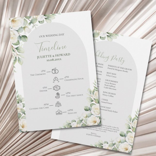 Greenery Green Floral Botanical Wedding Timeline Program (Creator Uploaded)