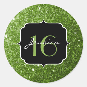Greenery Green glitter sparkles Sweet 16 Classic Round Sticker
