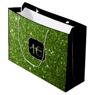 Greenery Green glitter sparkles Sweet 16 Large Gift Bag