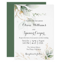 Greenery Green & Gold Nature Green Floral Wedding Invitation