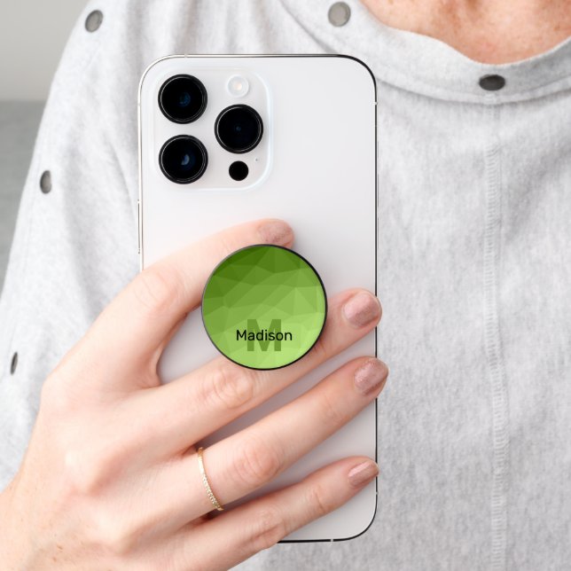 Greenery green ombre geometric mesh Monogram PopSocket (Hand)