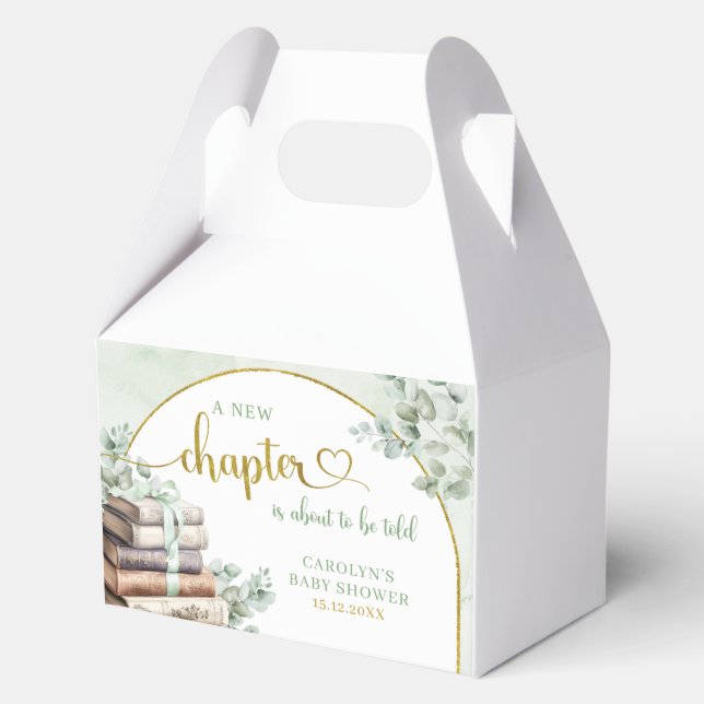 Greenery Green Sage Storybook Theme Baby Favor Box (Back)