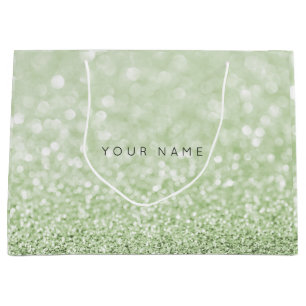 Greenery Green White Glitter Favor Gift Bag