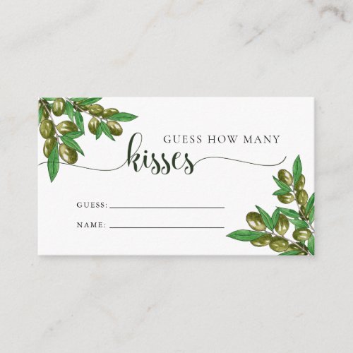 Greenery guess how many kisses bridal shower game  enclosure card