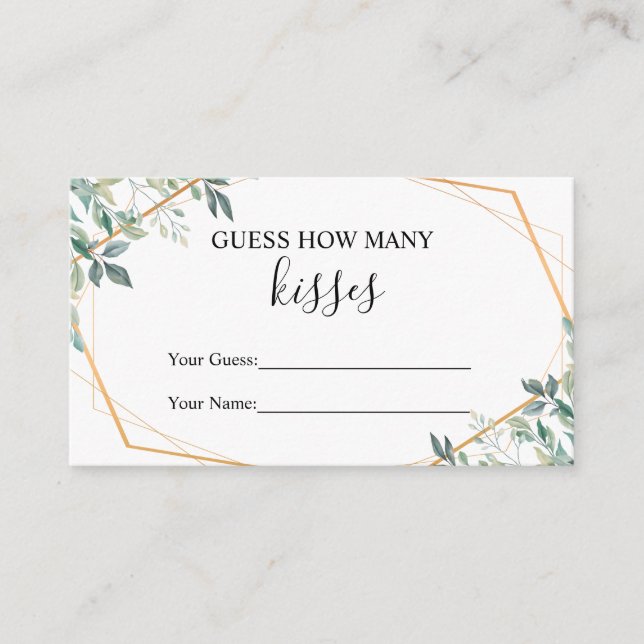 Greenery Guess How Many Kisses Bridal Shower Game Enclosure Card (Front)