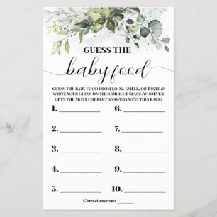 Greenery Guess the Baby Food Shower Game Card Flyer