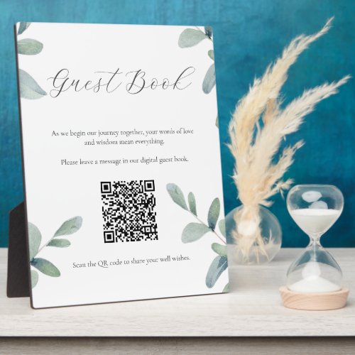 Greenery Guest Book Sign with QR Code Plaque