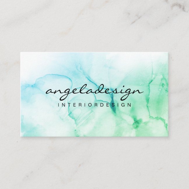 Greenery Hand Painted Wet Watercolor Ombre Splash Business Card