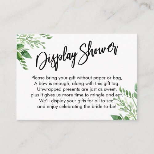 Greenery Handwriting Display Bridal Shower Gift Enclosure Card