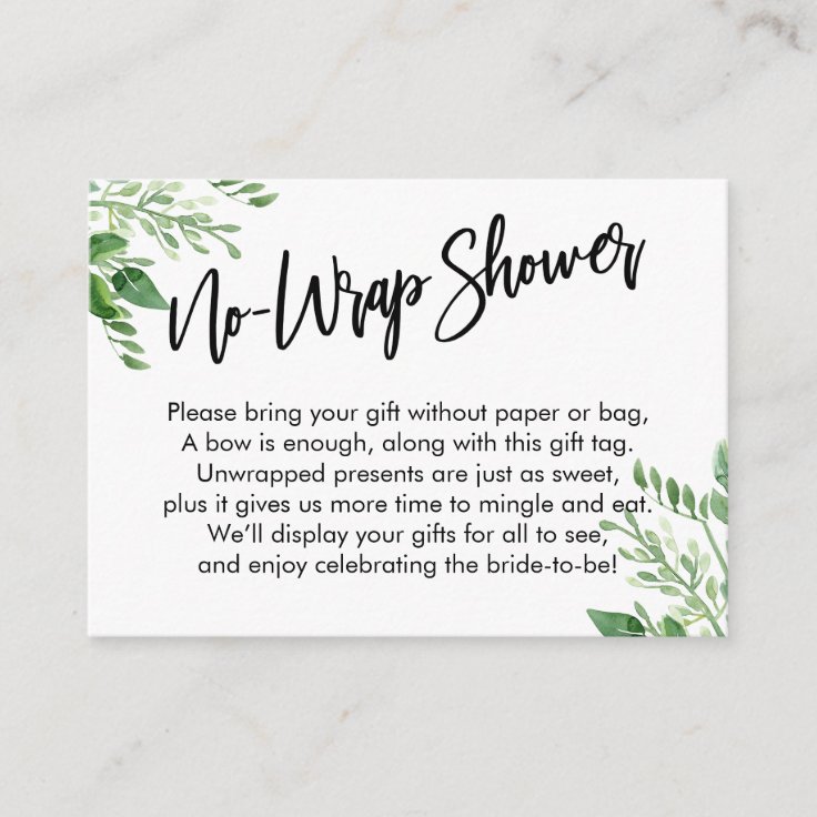 Greenery Handwriting No Wrap Bridal Shower Enclosure Card | Zazzle