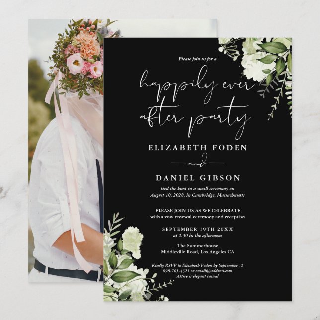 Greenery Happily Ever After Eloped Wedding Photo Invitation (Front/Back)