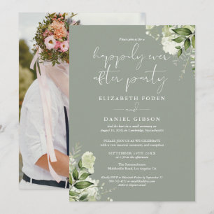Greenery Happily Ever After Eloped Wedding Photo Invitation