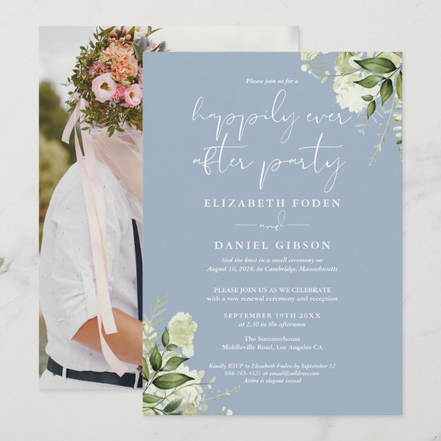 Greenery Happily Ever After Eloped Wedding Photo Invitation (Front/Back)