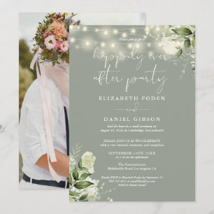 Greenery Happily Ever After Eloped Wedding Photo Invitation