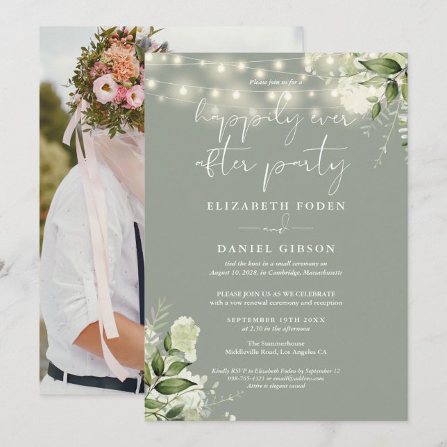 Greenery Happily Ever After Eloped Wedding Photo Invitation (Front/Back)