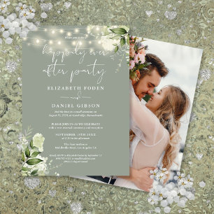 Greenery Happily Ever After Eloped Wedding Photo Invitation