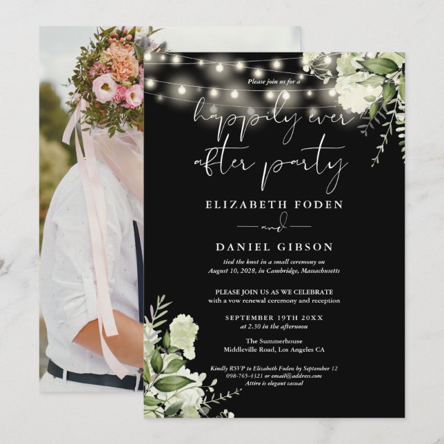 Greenery Happily Ever After Eloped Wedding Photo Invitation (Front/Back)