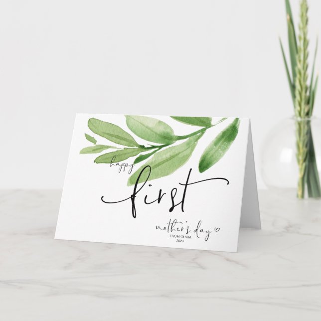 Greenery Happy First Mother's Day Gift Keepsake Card (Front)