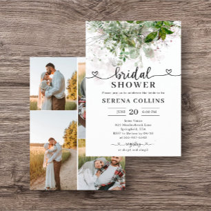 Greenery Heart Calligraphy Photo Bridal Shower Flyer