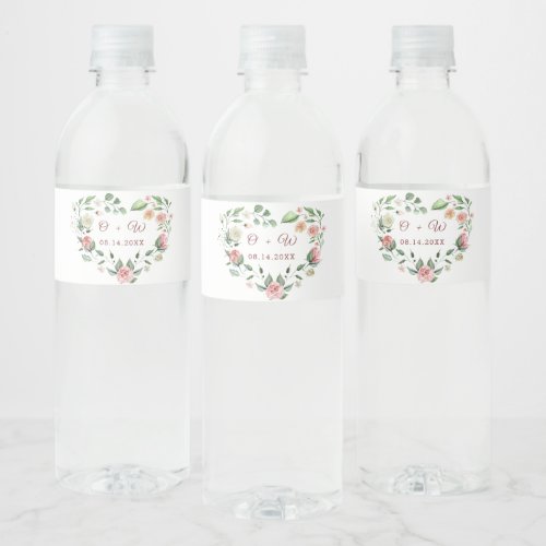 Greenery Heart Floral Rose Water Bottle Label