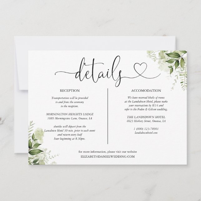 Greenery Heart Script Details Information Invitation (Front)