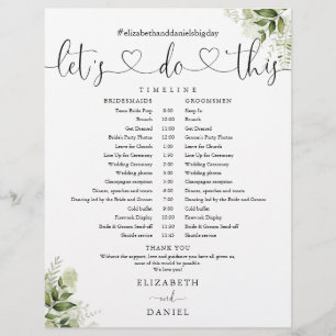 Greenery Heart Script Wedding Schedule Timeline