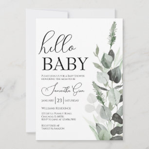 Greenery Hello Baby Baby Shower Invitation