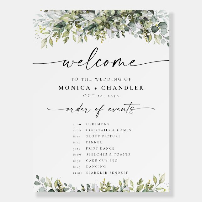 Greenery Herbal Wedding Ceremony Timeline Foam Board (Front)