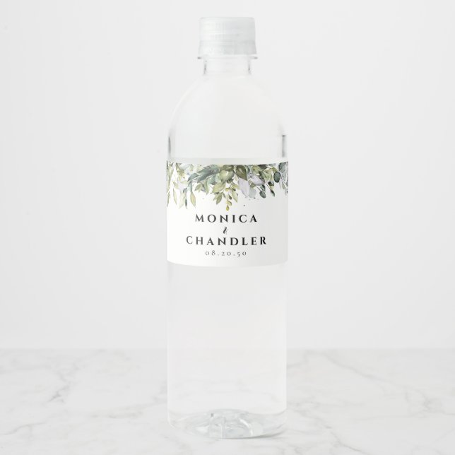 Greenery Herbal Wedding Water Bottle Labels (Front)