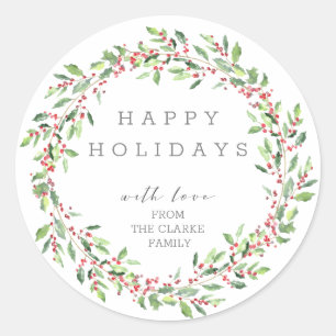 Greenery Holly Wreath Happy Holidays Sticker