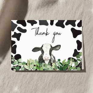 Greenery Holy Cow Baby Shower Letterpress Thank You Card