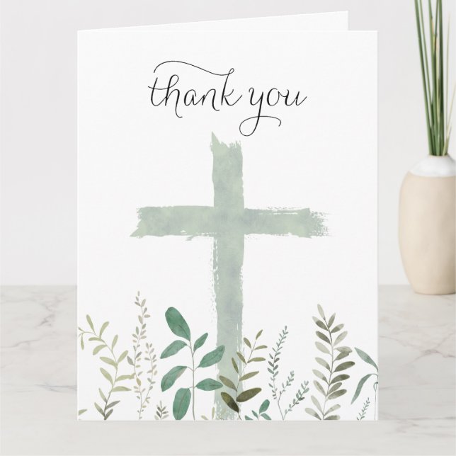 greenery  Holy Cross Letterpress Thank You Card (Front)