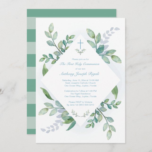 Greenery Holy First Communion Invitation (Front/Back)