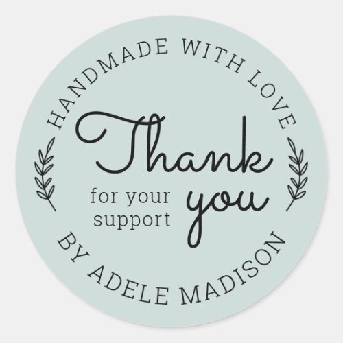 Greenery Homemade With Love Thank You Classic Round Sticker