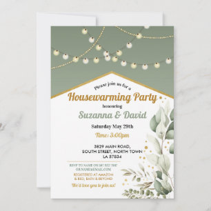 Greenery Housewarming Spring Green Lights Party Invitation