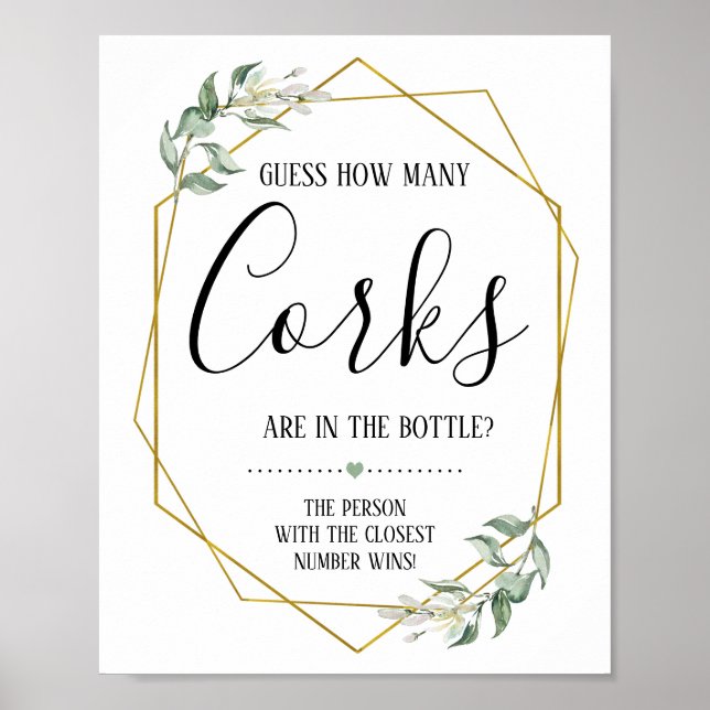 Greenery how many corks bridal shower sign (Front)