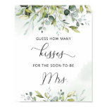 Greenery how many kisses bridal shower game poster Greenery how many kisses bridal shower game poster